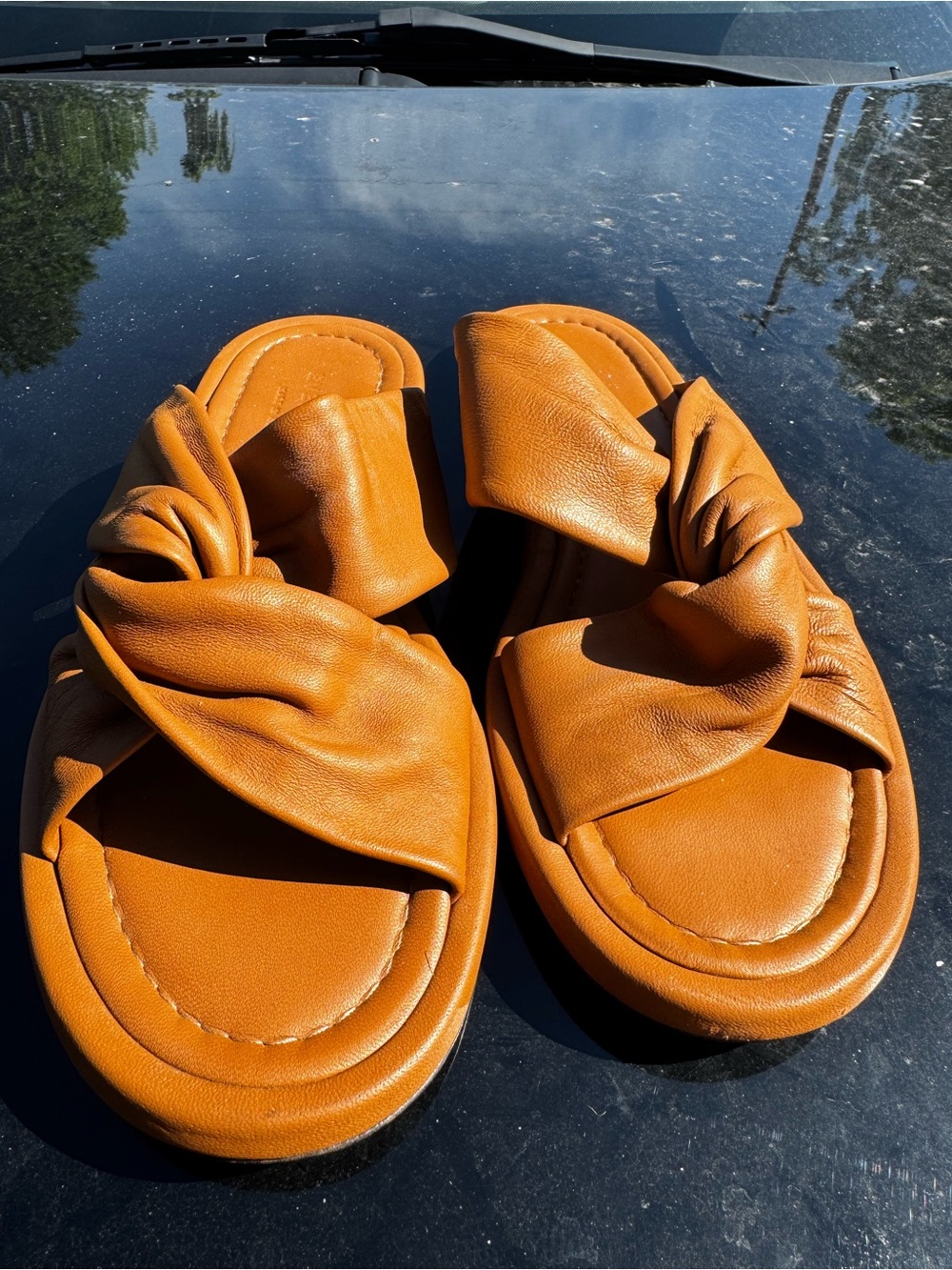 Everlane Cognac Leather Slide Sandals
